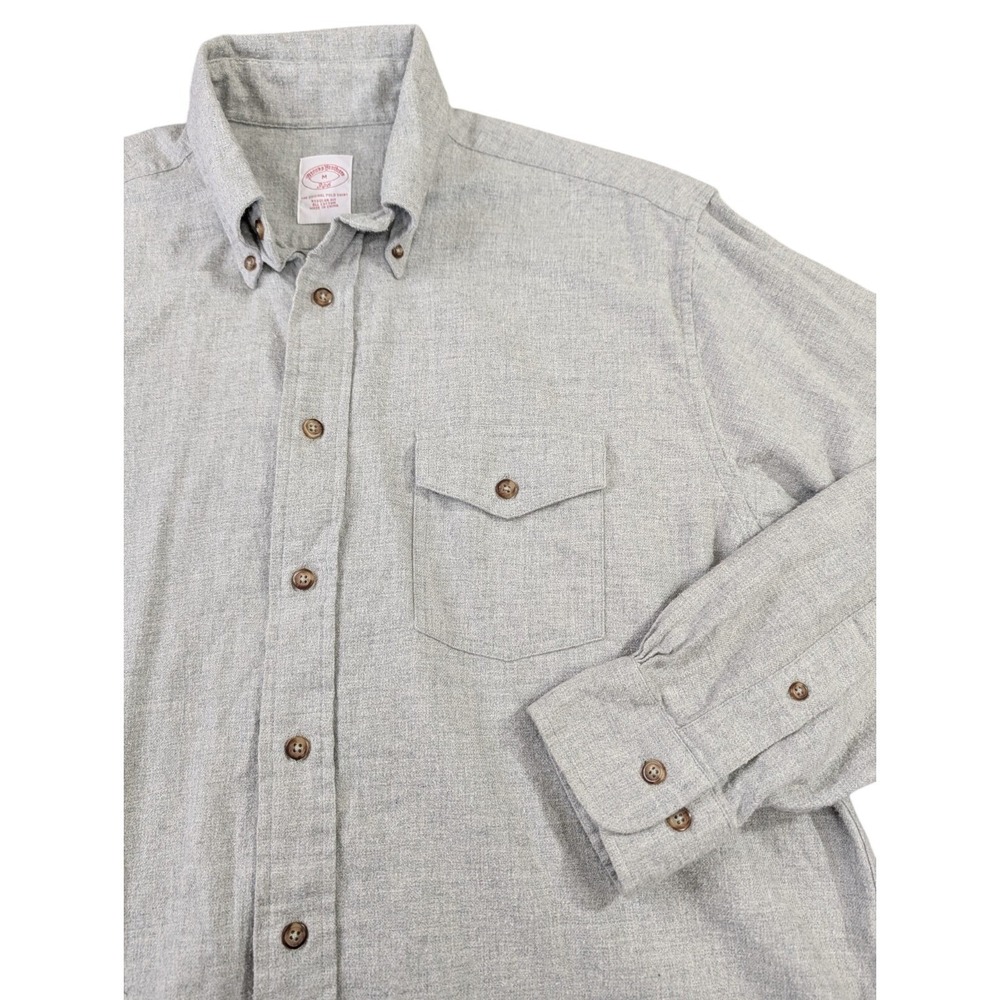Brooks Brothers Brushed Cotton Button Up Shirt Mens M Gray Long Sleeve Soft